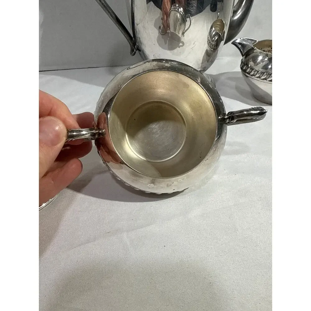 Silver Plated 3 Pc Coffee Tea Set Pot Sugar Creamer Ornate Vintage